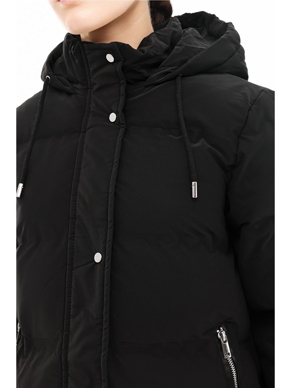 WL 3CROWN 5PR Siyah Kadın Uzun Kaban-3