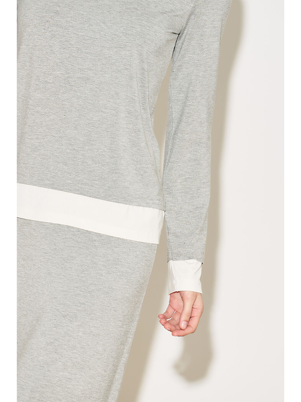 Easy Kontrast Uzun Kol Bluz Gri Melanj-1