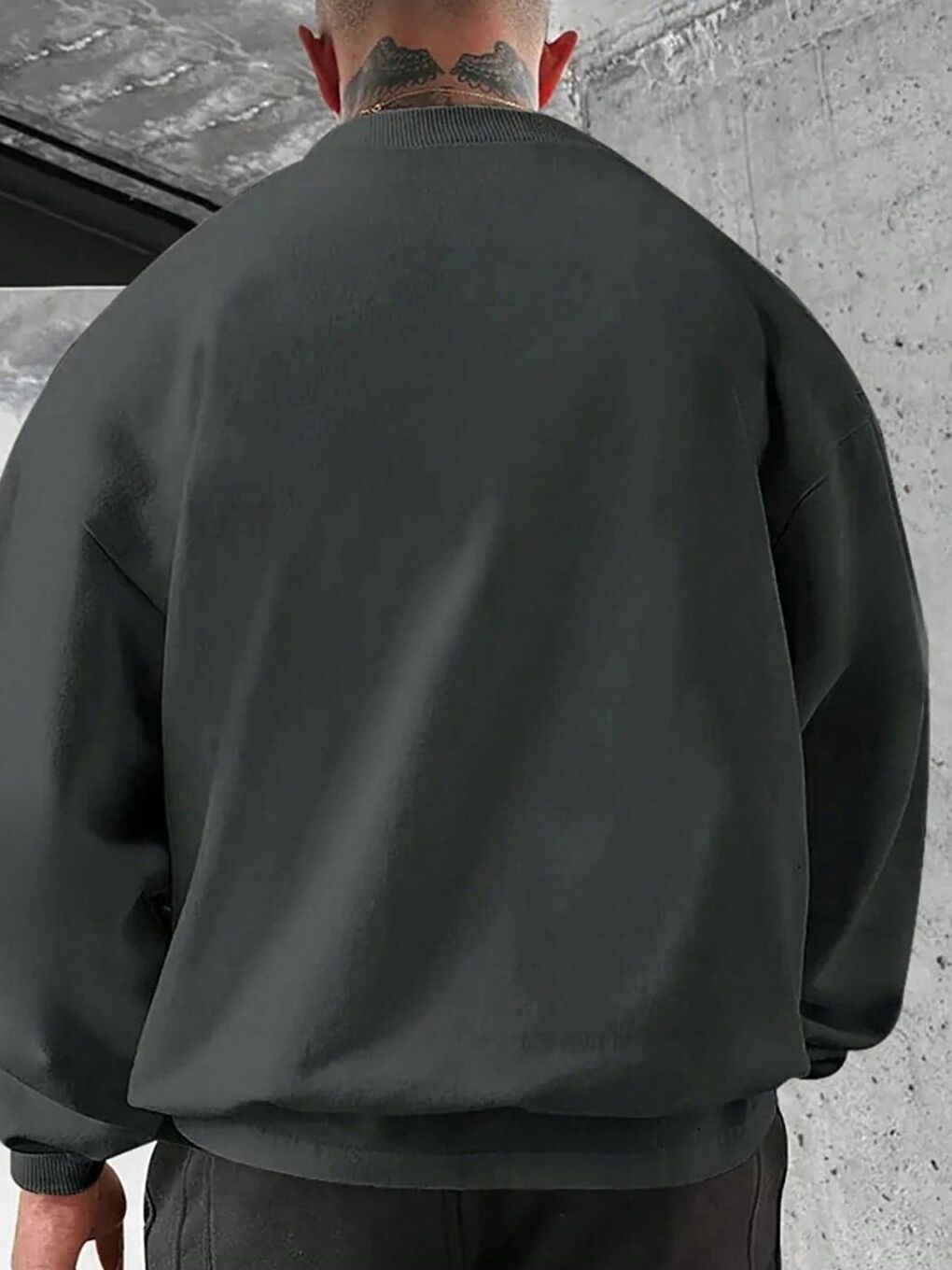 Gri Erkek Füme 86 Special Baskılı Oversize Bisiklet Yaka Uzun Kollu Sweatshirt-1