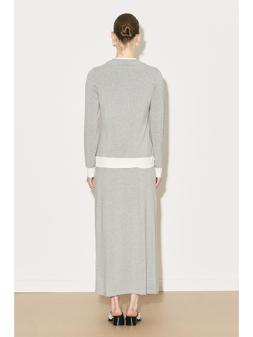 Easy Kontrast Uzun Kol Bluz Gri Melanj-2