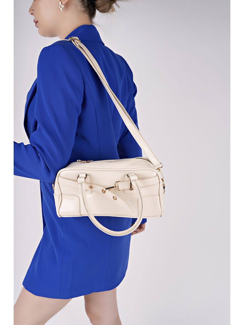 Bej ROSALİE Kadın Kemer Detaylı El ve Omuz Çantası-1