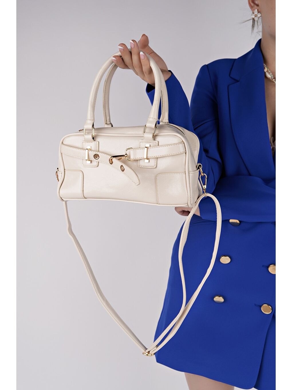 Bej ROSALİE Kadın Kemer Detaylı El ve Omuz Çantası-2