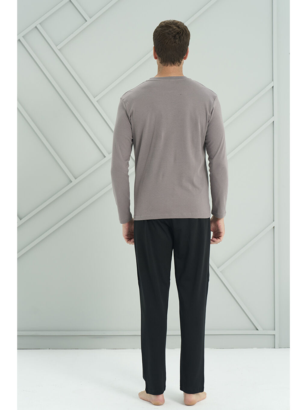 Erkek Interlok Penye Uzun Kol Pijama Takımı 2205 Gri01-1