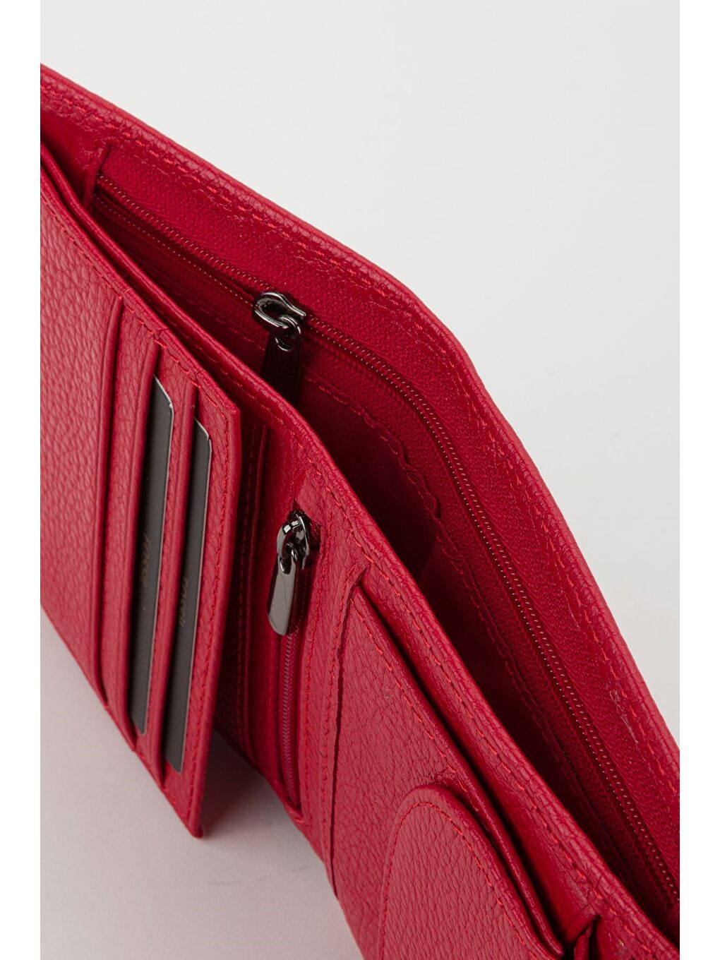 Kırmızı Kutulu Hakiki Deri Gök Mavi Küçük Boy Çok Gözlü Kadın El Portföyü Kartlık Cüzdan-1