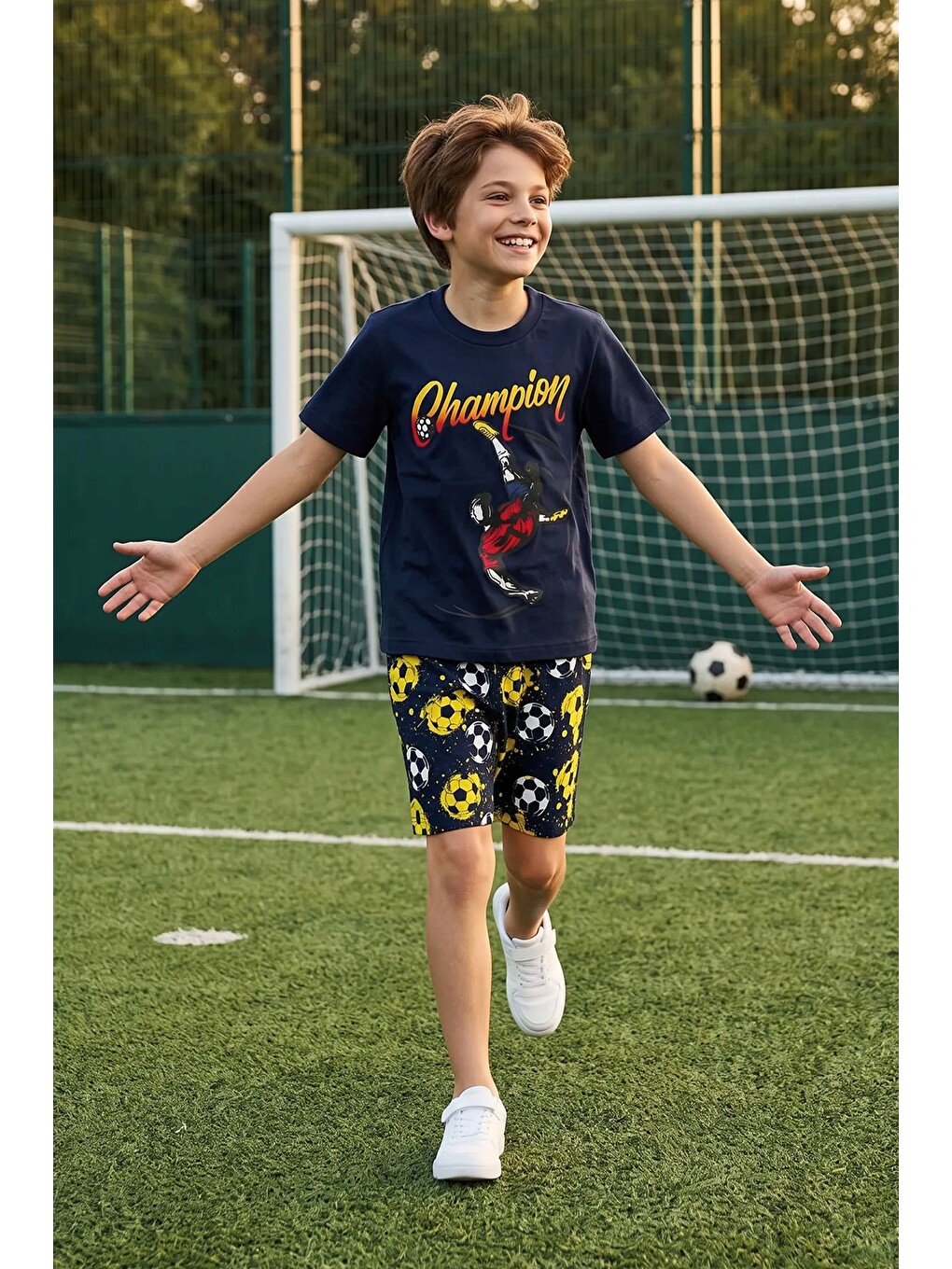 Sarı Erkek Çocuk Champion Futbol Baskılı Şort Alt - Üst Takım-6