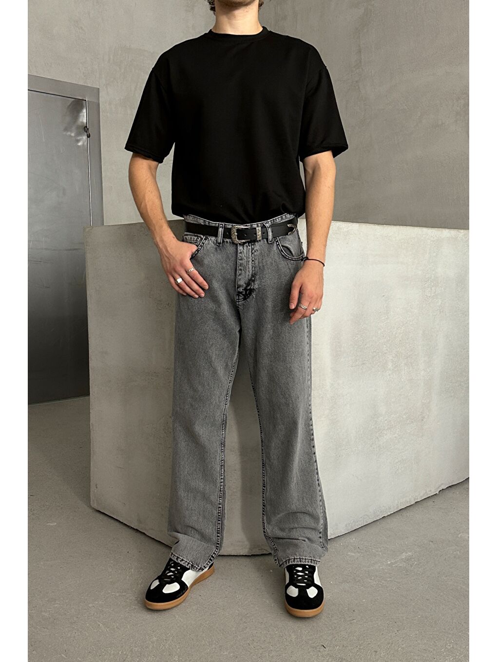 Antrasit Erkek Baggy Jean Pantolon-2
