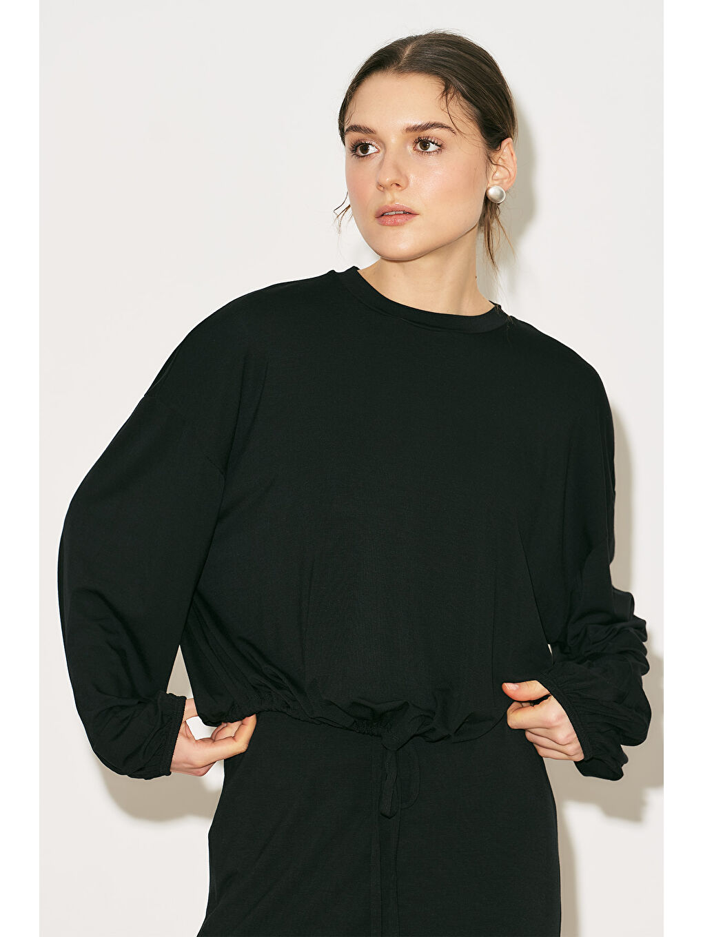 Easy Balon Kol Ayarlamalı Bluz Siyah-4