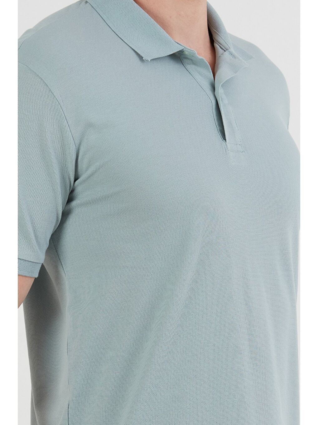 Yeşil Basic Polo Yaka Yarım Düğmeli Tişört-3