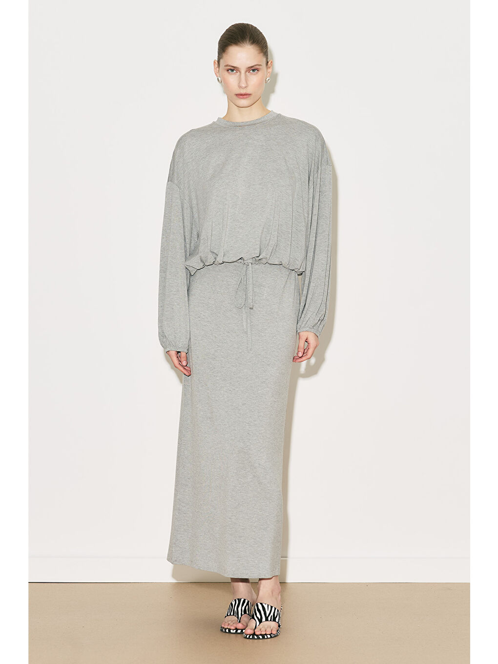 Easy Balon Kol Ayarlamalı Bluz Gri Melanj-1