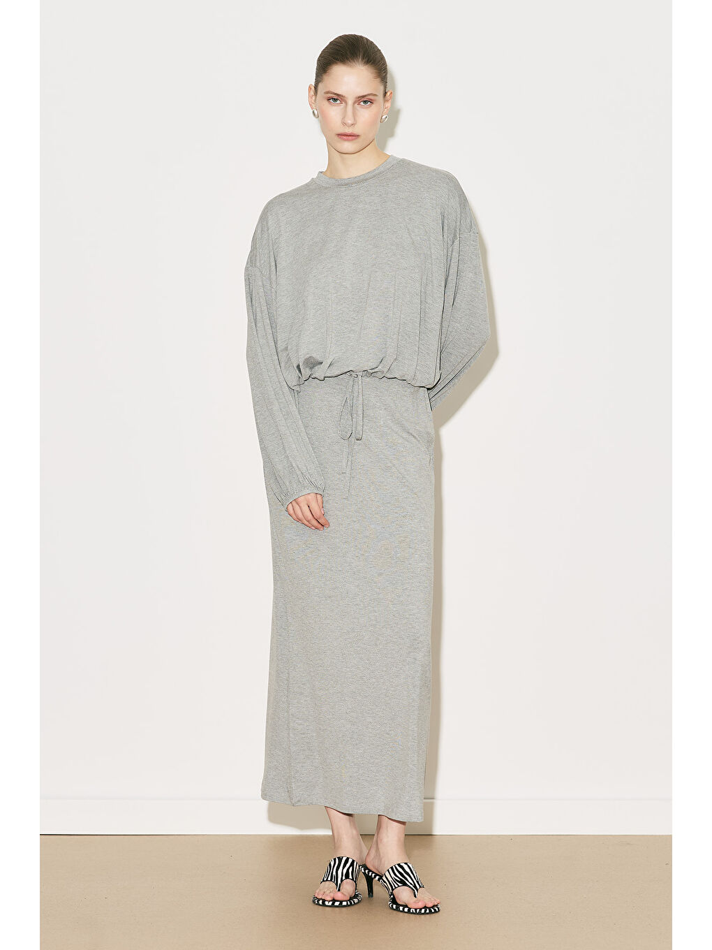 Easy Balon Kol Ayarlamalı Bluz Gri Melanj-4