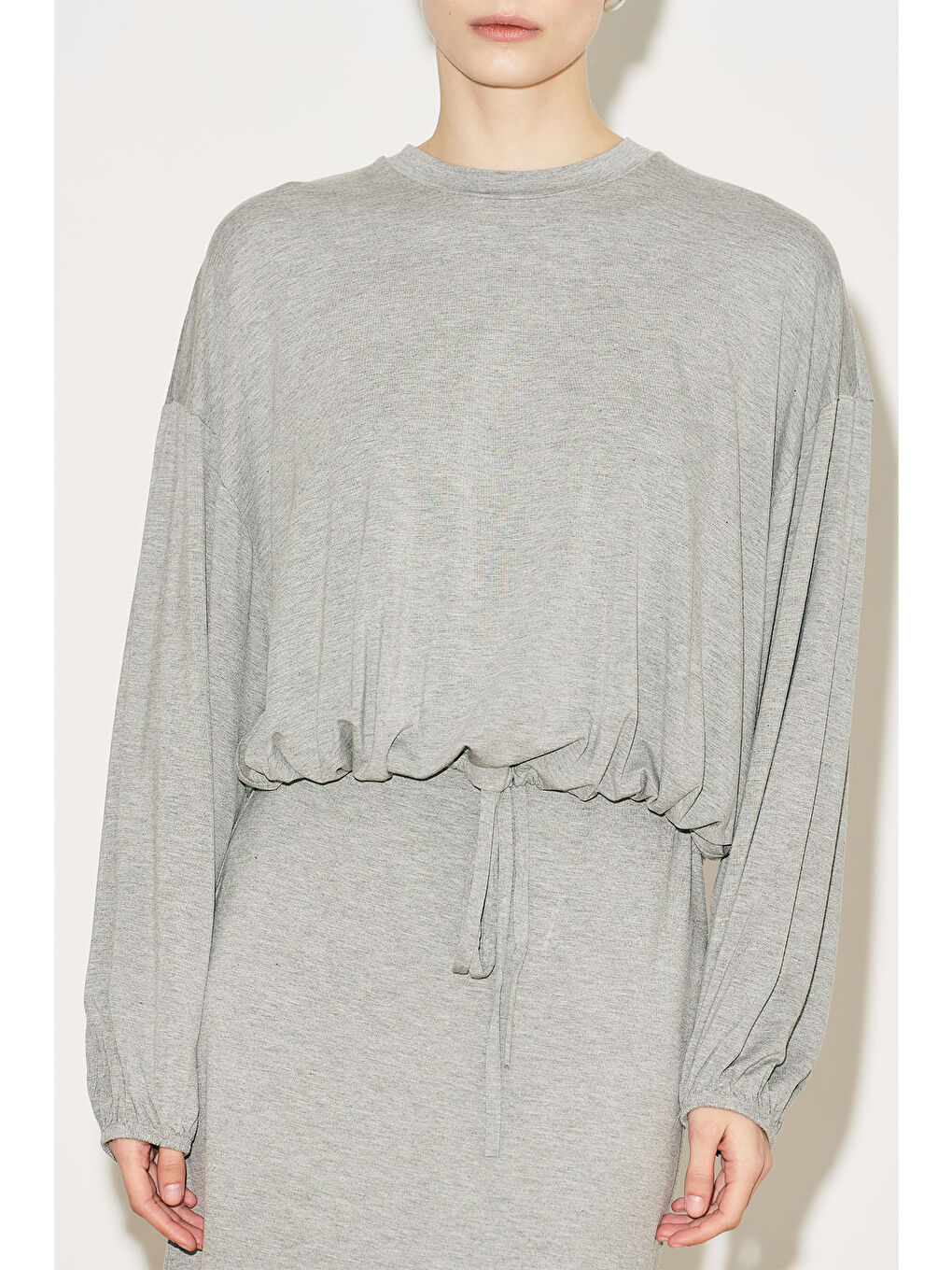 Easy Balon Kol Ayarlamalı Bluz Gri Melanj-6