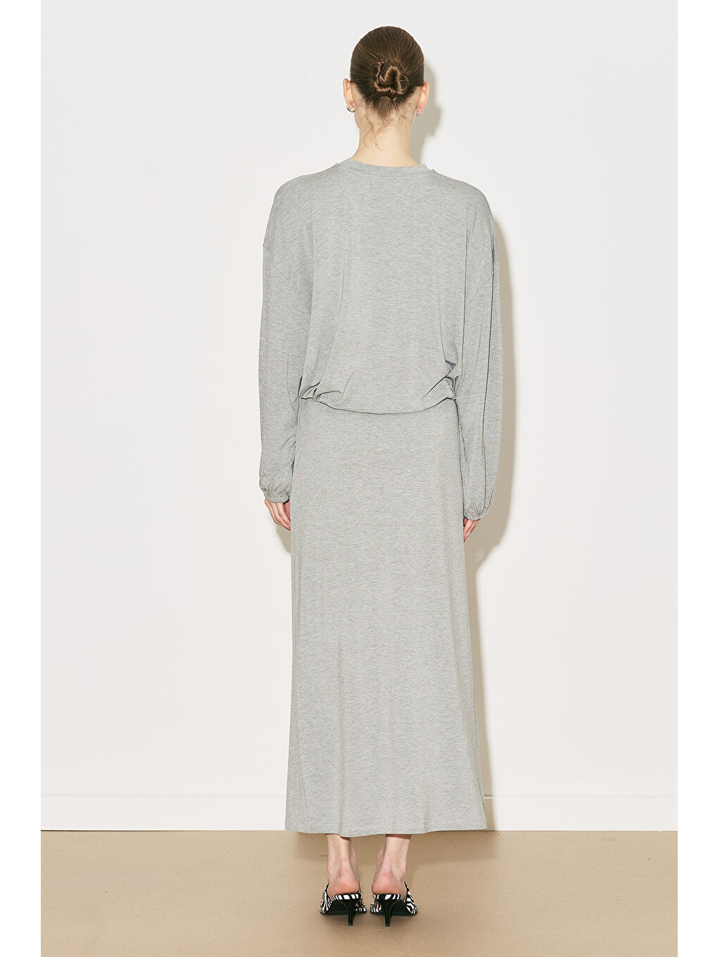 Easy Balon Kol Ayarlamalı Bluz Gri Melanj-7