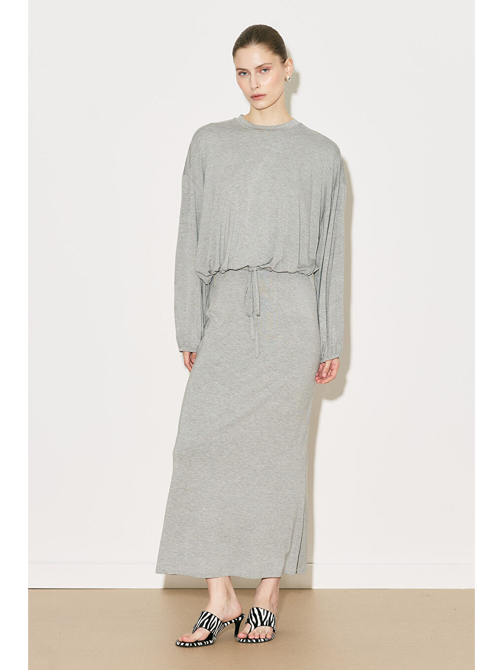 Easy Balon Kol Ayarlamalı Bluz Gri Melanj-8