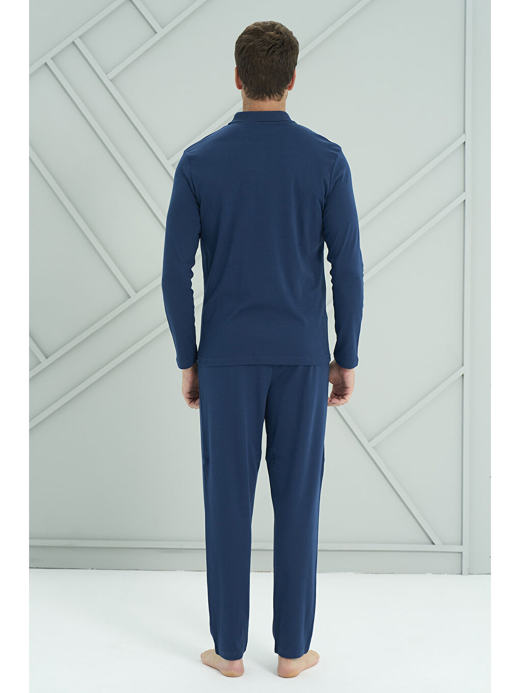 Erkek Interlok Penye Uzun Kol Pijama Takımı 2206 Açık Lacivert-2