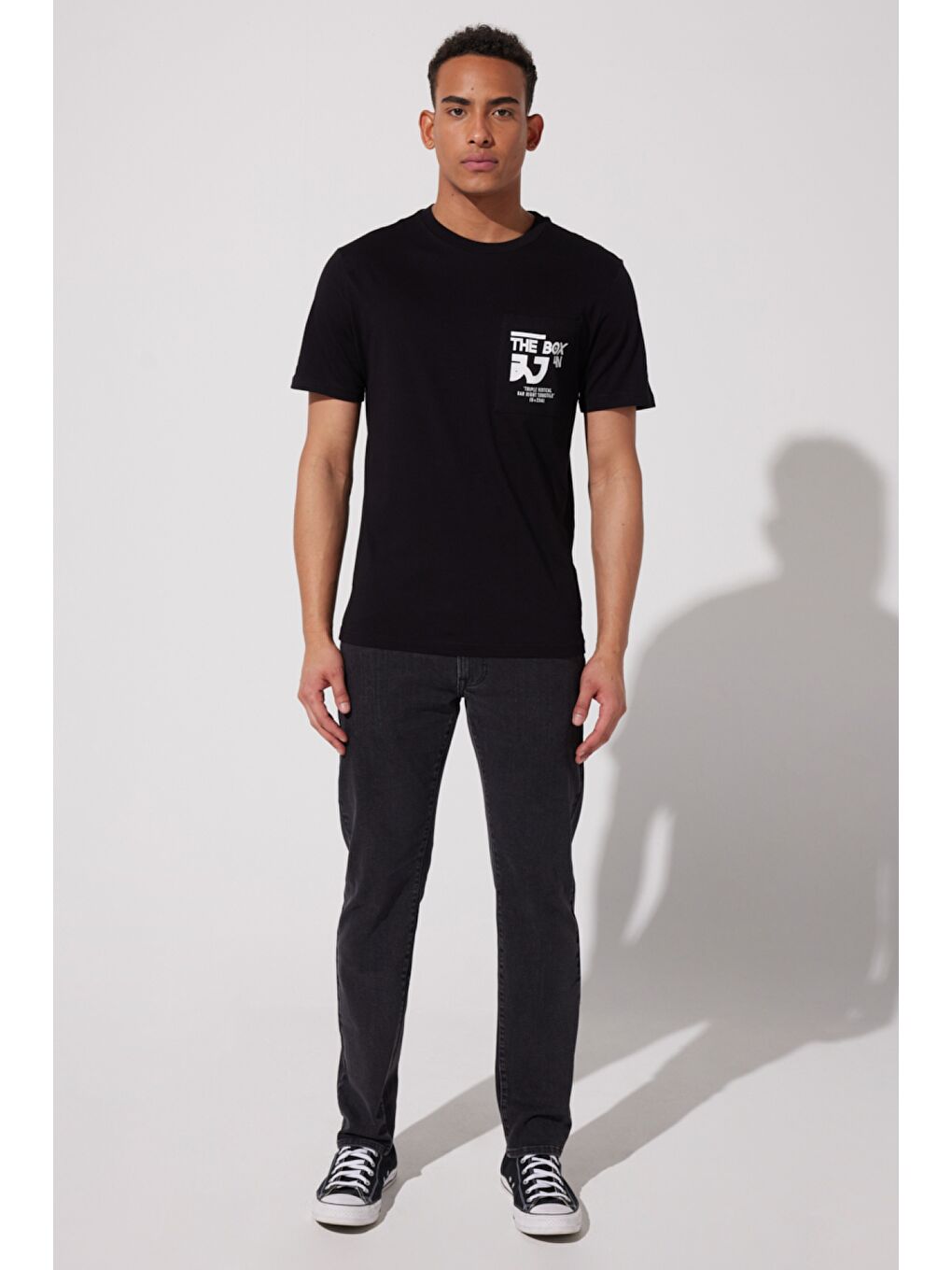 Regular Fit %100 Pamuk Bisiklet Yaka Siyah Tişört-2