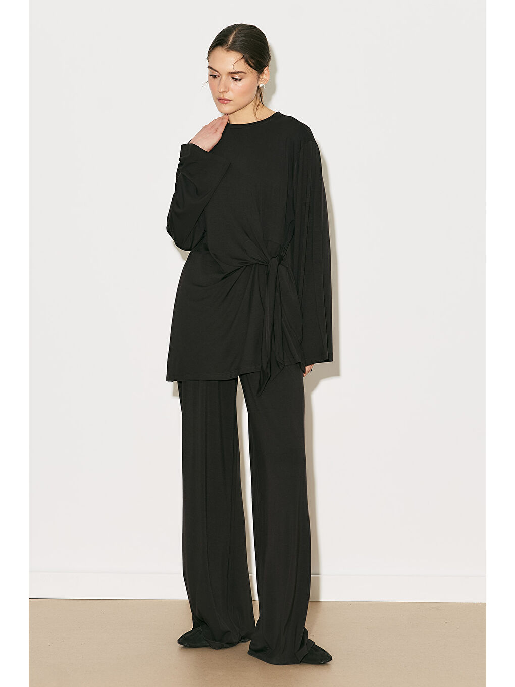 Easy Bağlama Detaylı Bluz Kahverengi-1