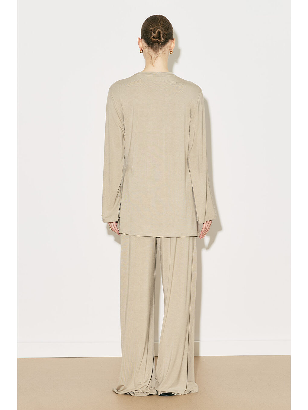 Bej Easy Bağlama Detaylı Bluz Taş-5