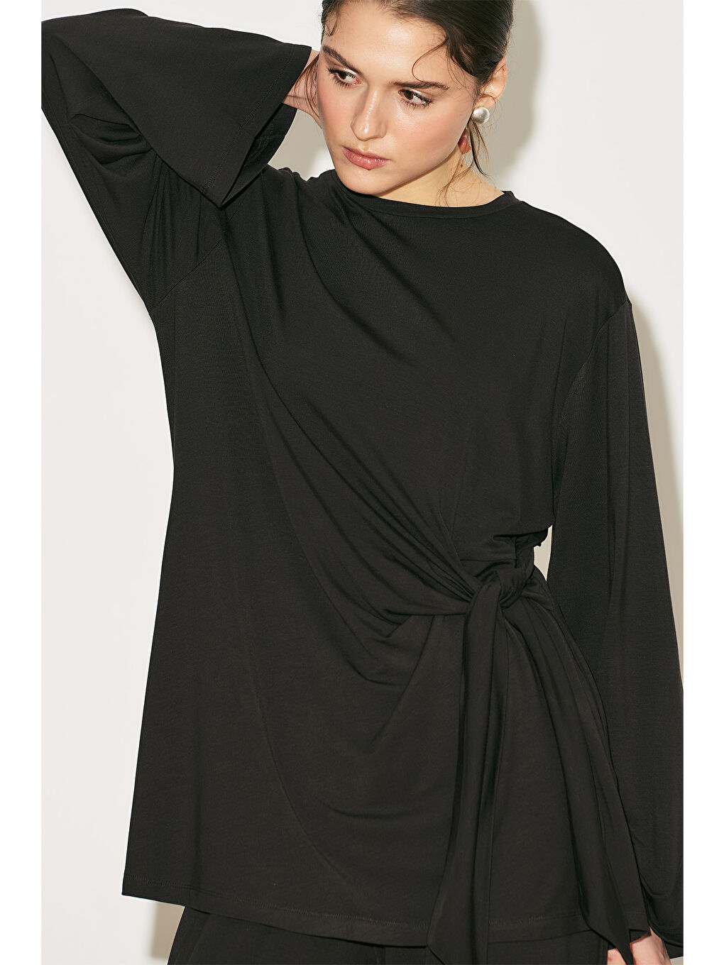 Easy Bağlama Detaylı Bluz Kahverengi-4