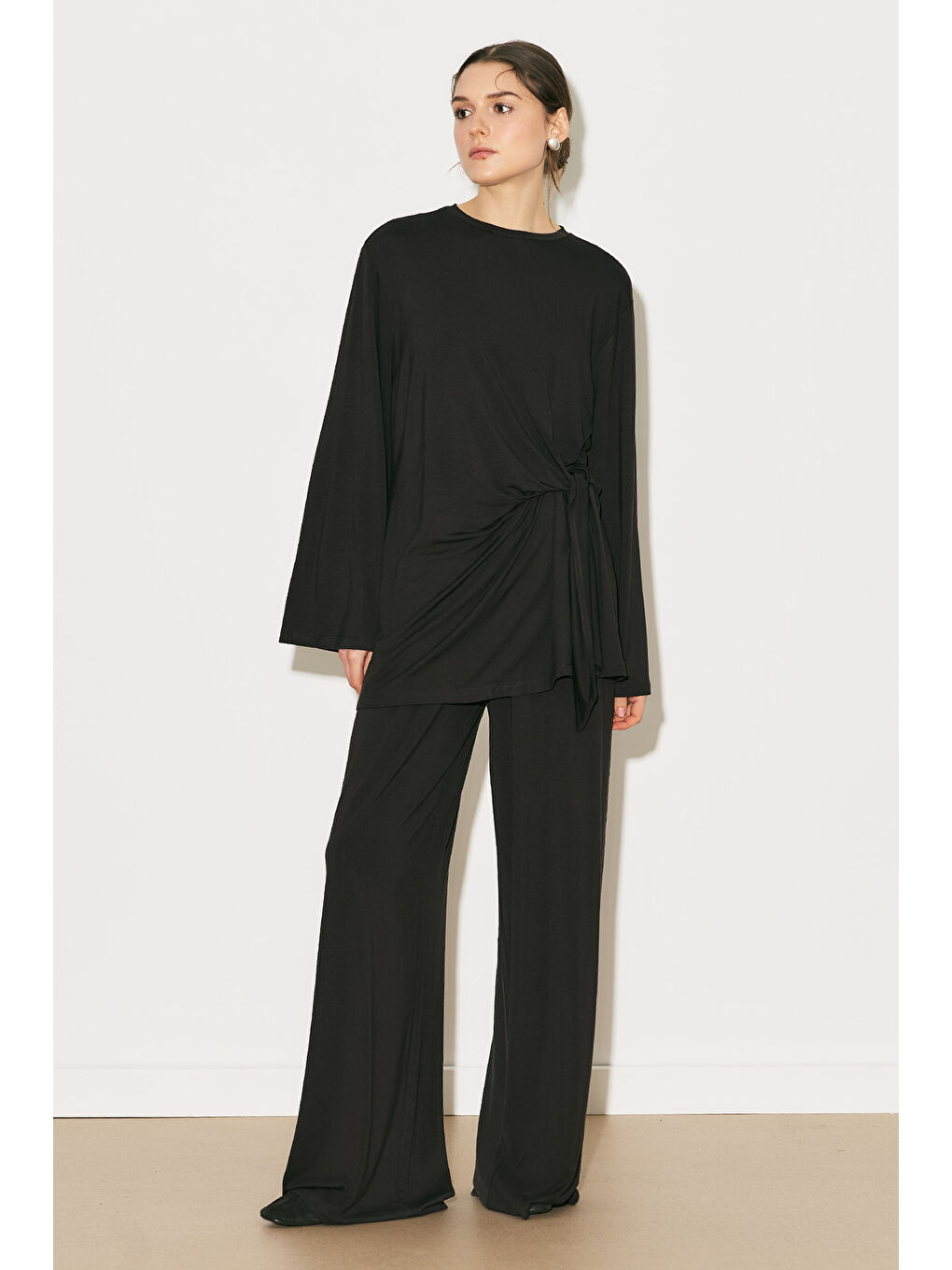 Easy Bağlama Detaylı Bluz Kahverengi-5