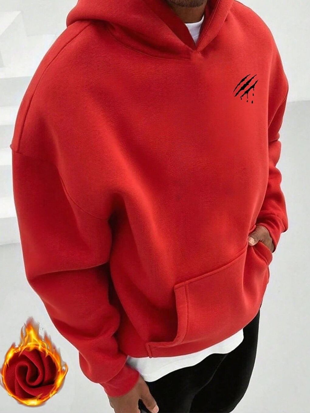 Erkek Kırmızı Never Give UP Baskılı Sweatshirt Uzun Kollu Hoodie-2