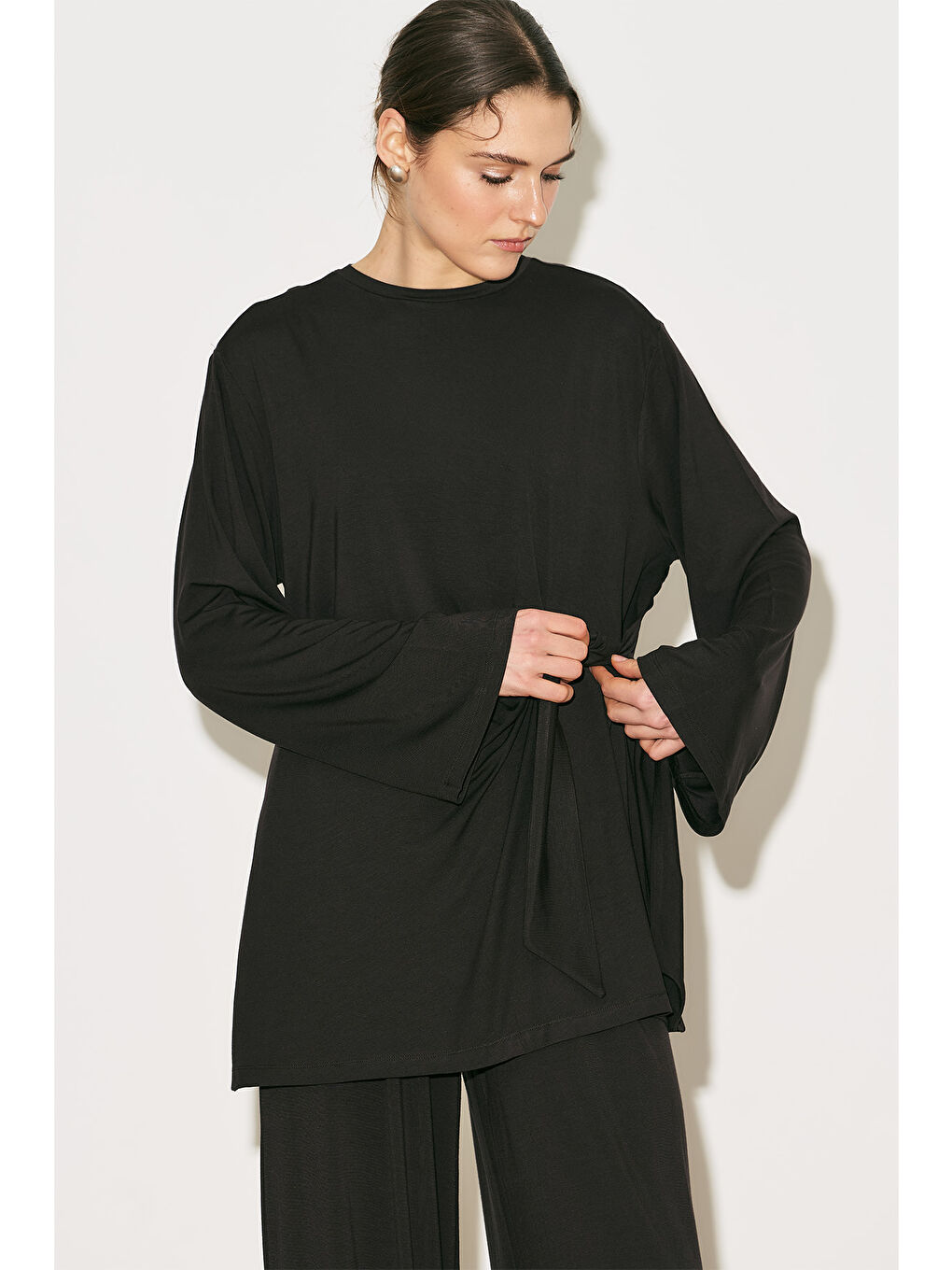 Easy Bağlama Detaylı Bluz Kahverengi-6