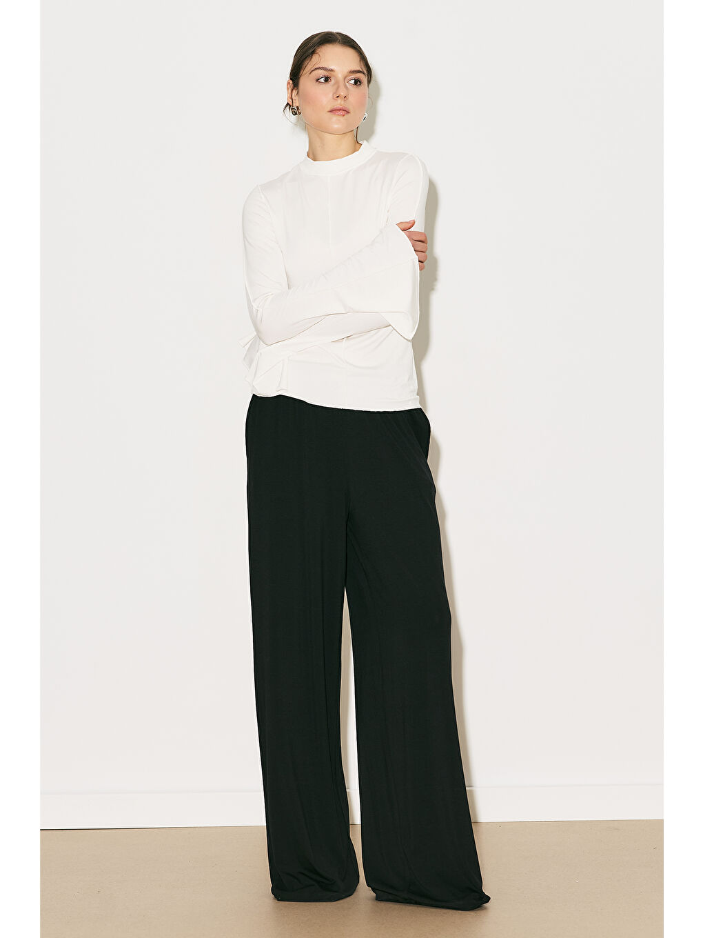 Easy Geniş Uzun Kol Bluz Ekru-1