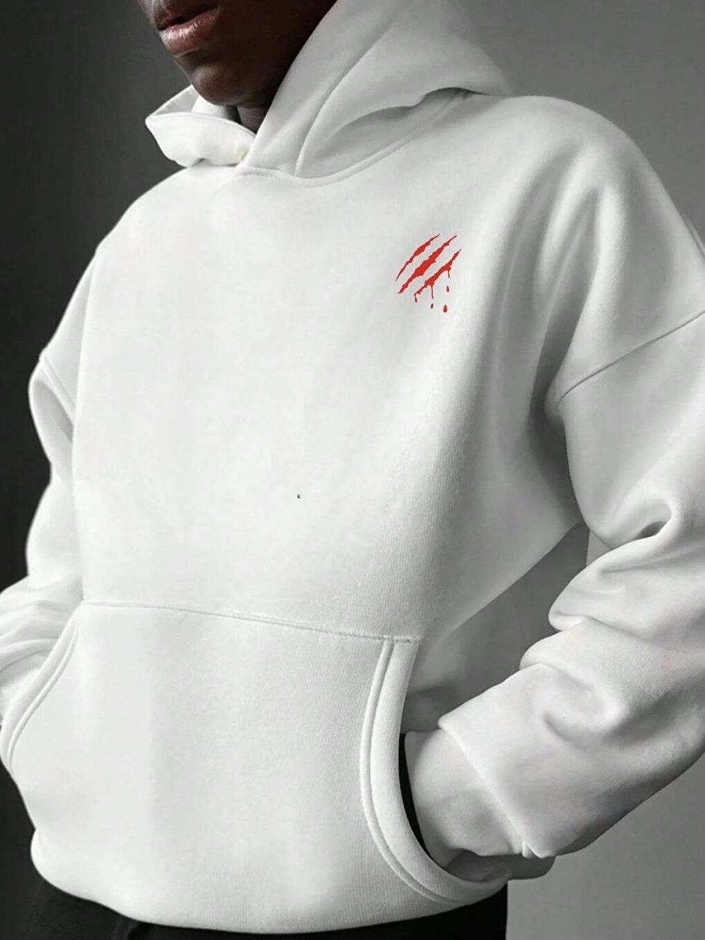 Erkek Beyaz Never Give UP Baskılı Sweatshirt Uzun Kollu Hoodie-1