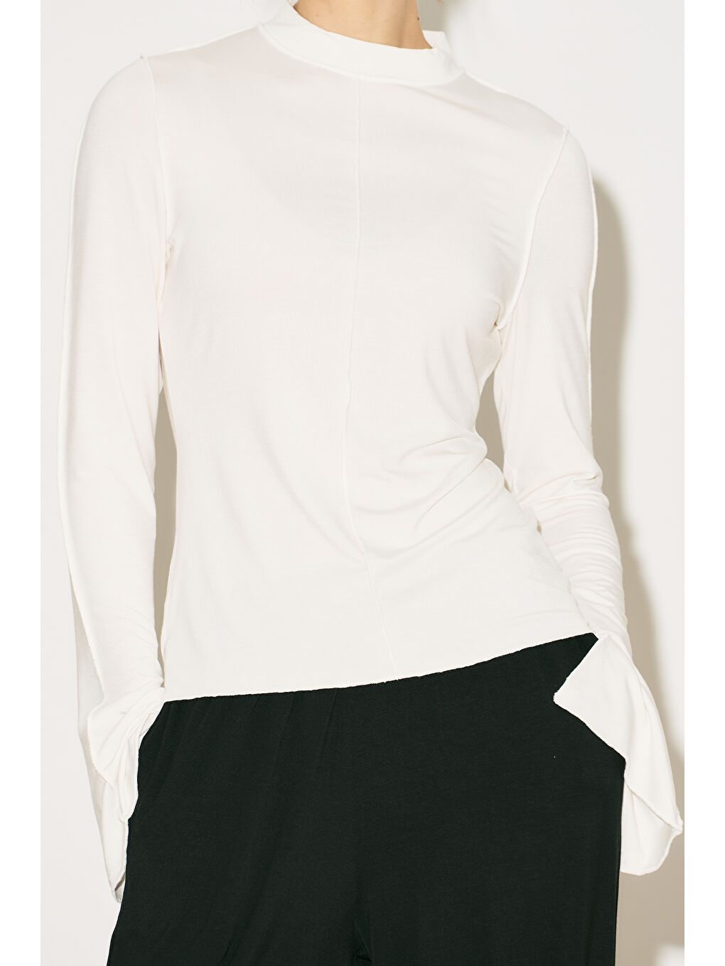 Easy Geniş Uzun Kol Bluz Ekru-3