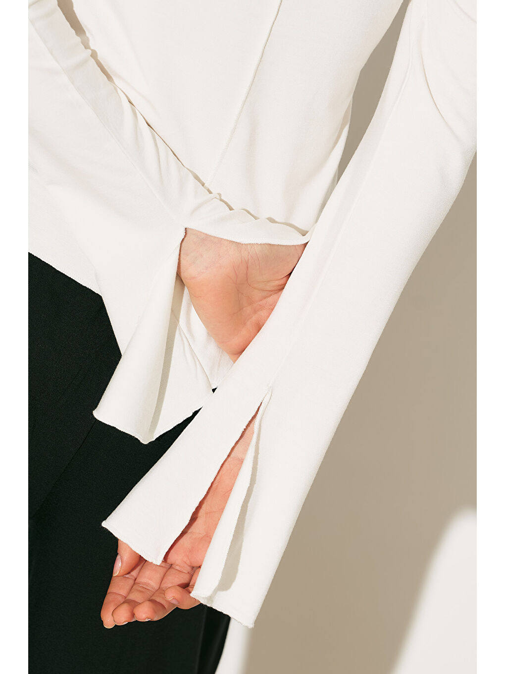 Easy Geniş Uzun Kol Bluz Ekru-5