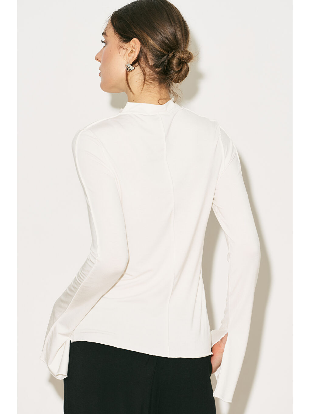 Easy Geniş Uzun Kol Bluz Ekru-6