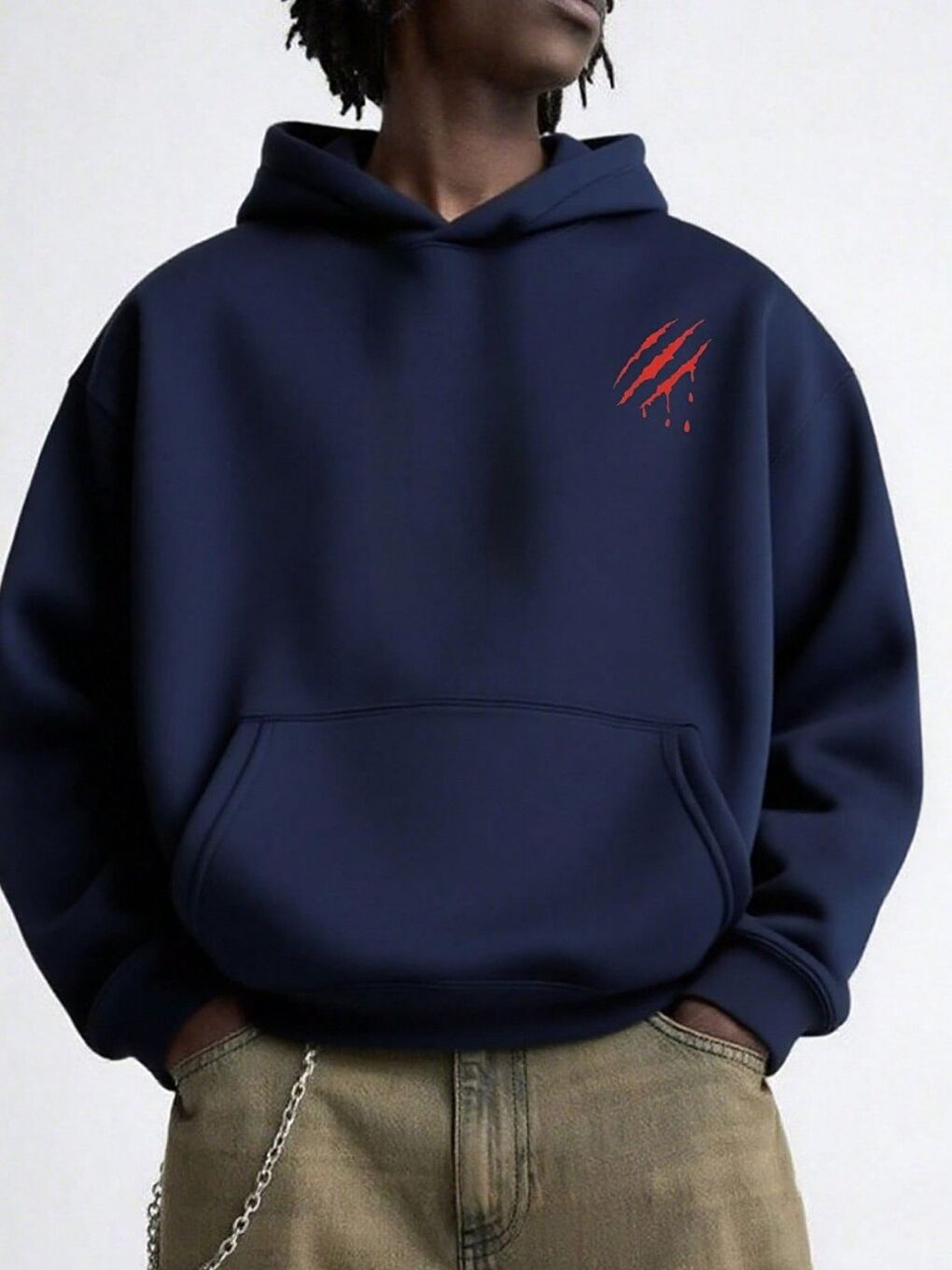 Erkek Lacivert Never Give UP Baskılı Sweatshirt Uzun Kollu Hoodie-1