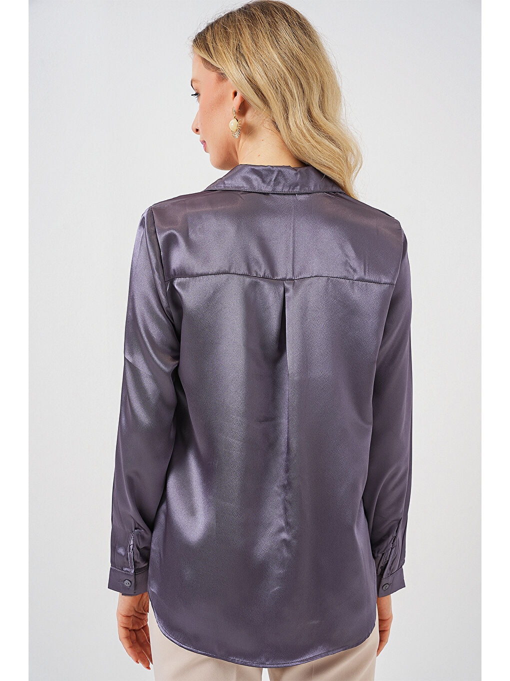 3964 Hafif Dökümlü Saten Gömlek - Antrasit-5