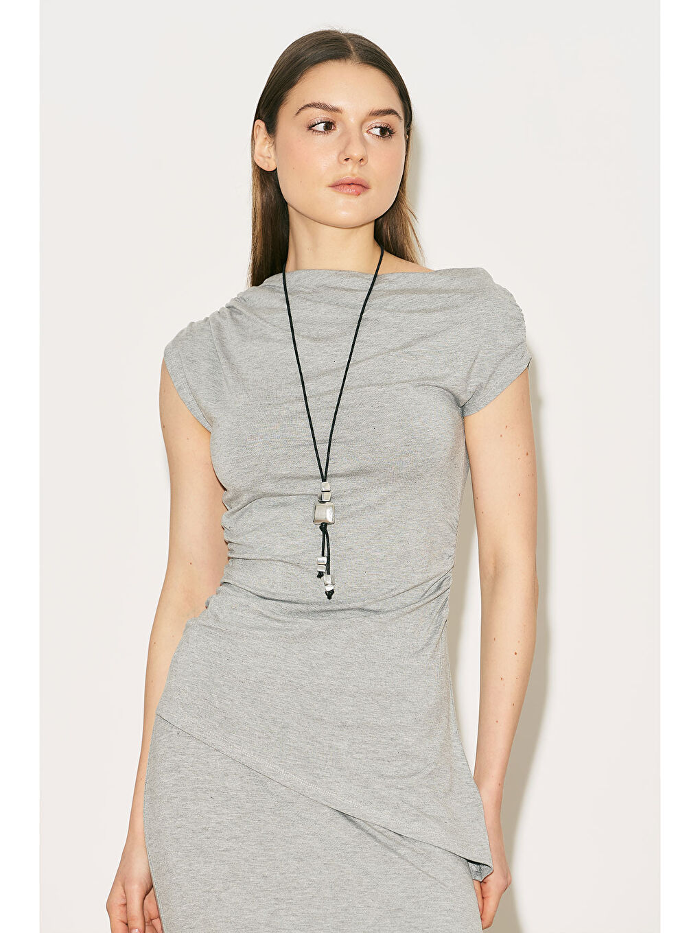 Easy Kolsuz Büzgülü Bluz Gri Melanj-2