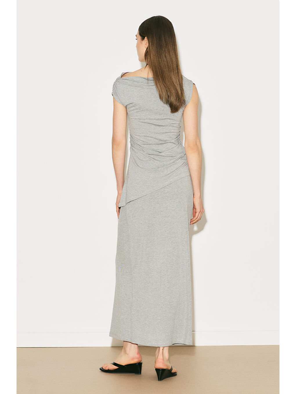 Easy Kolsuz Büzgülü Bluz Gri Melanj-5