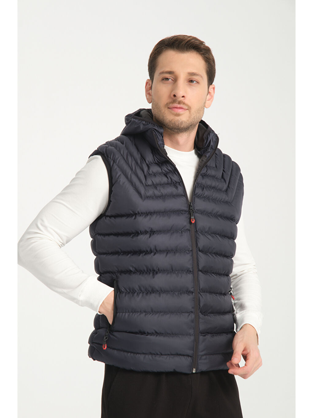 Lacivert Kapüşonlu Rodisport Baskılı Erkek Yelek 1015-4