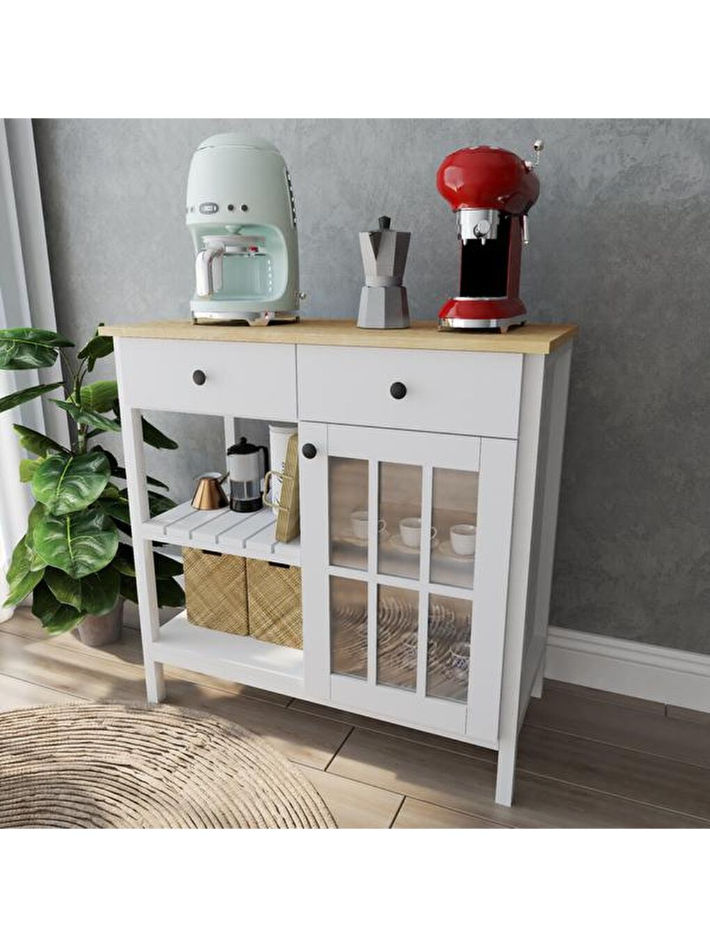 Çok Amaçlı Kahve Büfesi - Beyaz - 90 cm-2