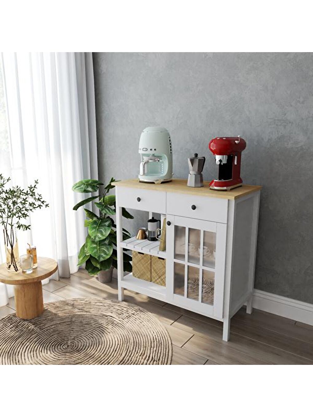 Çok Amaçlı Kahve Büfesi - Beyaz - 90 cm-3