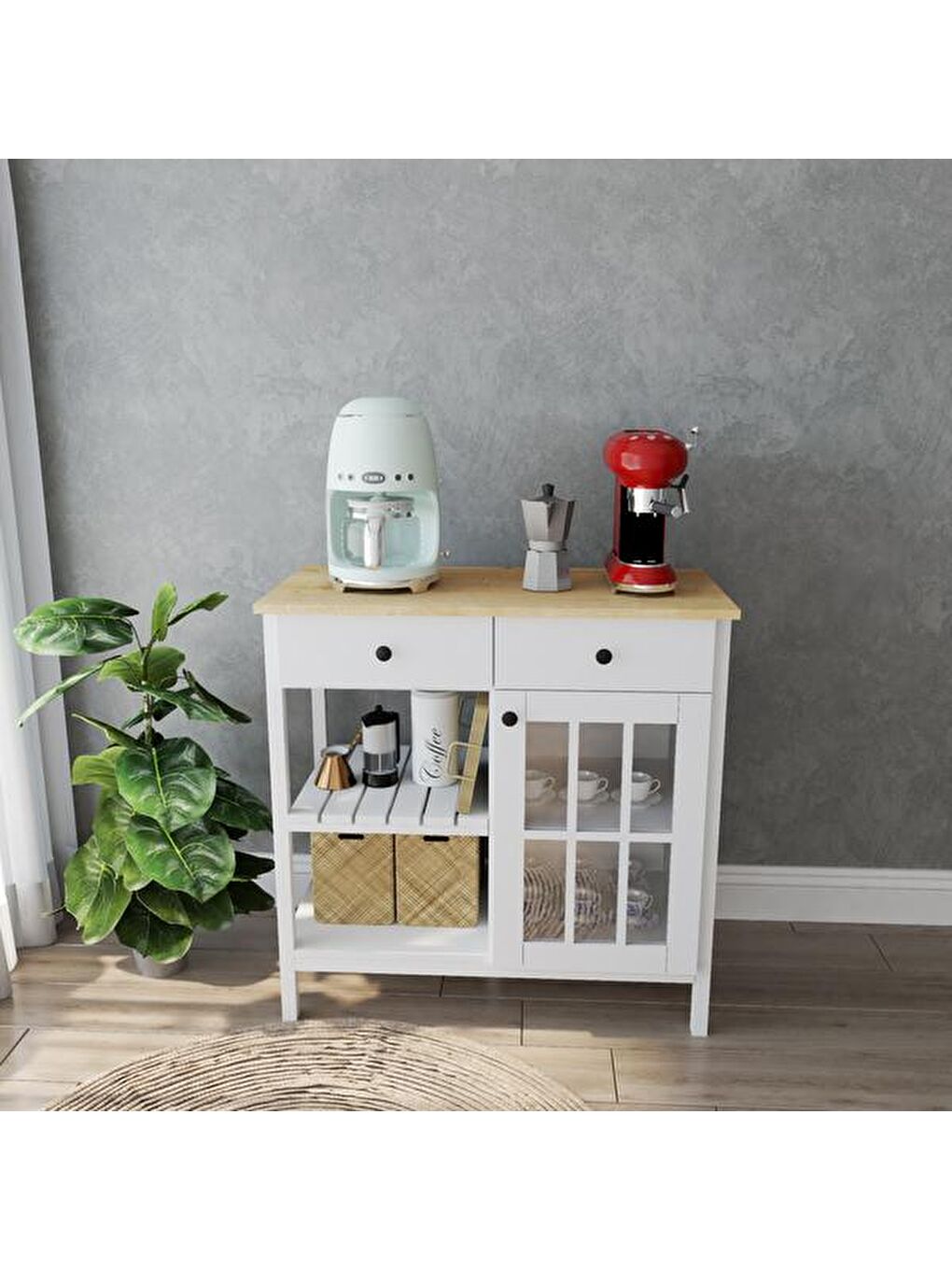 Çok Amaçlı Kahve Büfesi - Beyaz - 90 cm-8