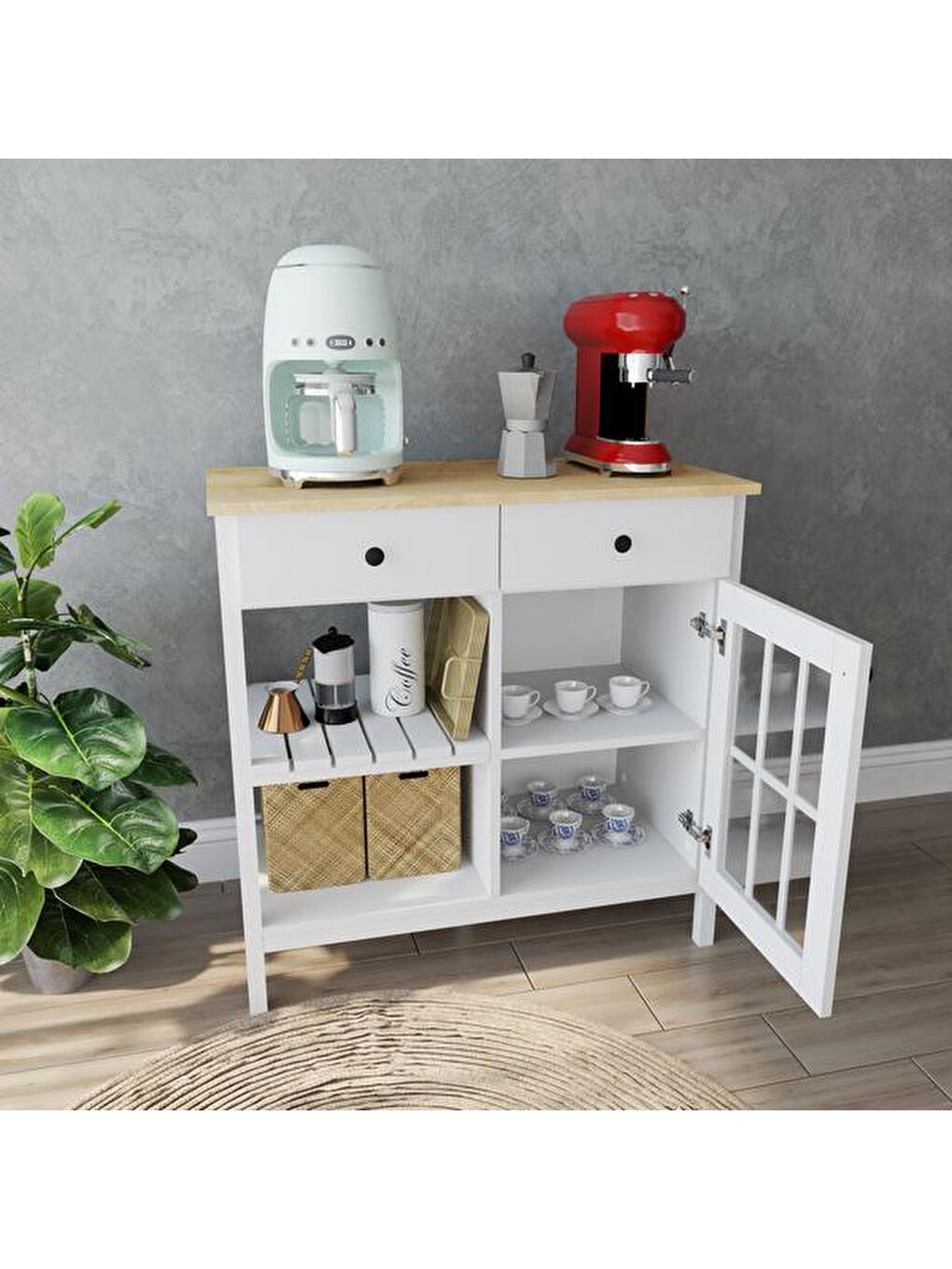 Çok Amaçlı Kahve Büfesi - Beyaz - 90 cm-9