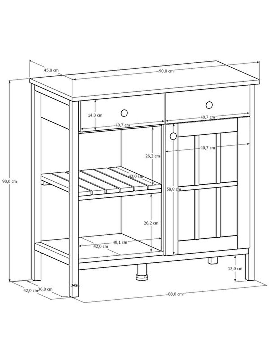 Çok Amaçlı Kahve Büfesi - Beyaz - 90 cm-10