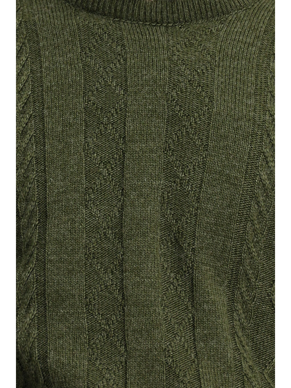 Haki Bisiklet Yaka Regular Fit Desenli Triko Kazak-5