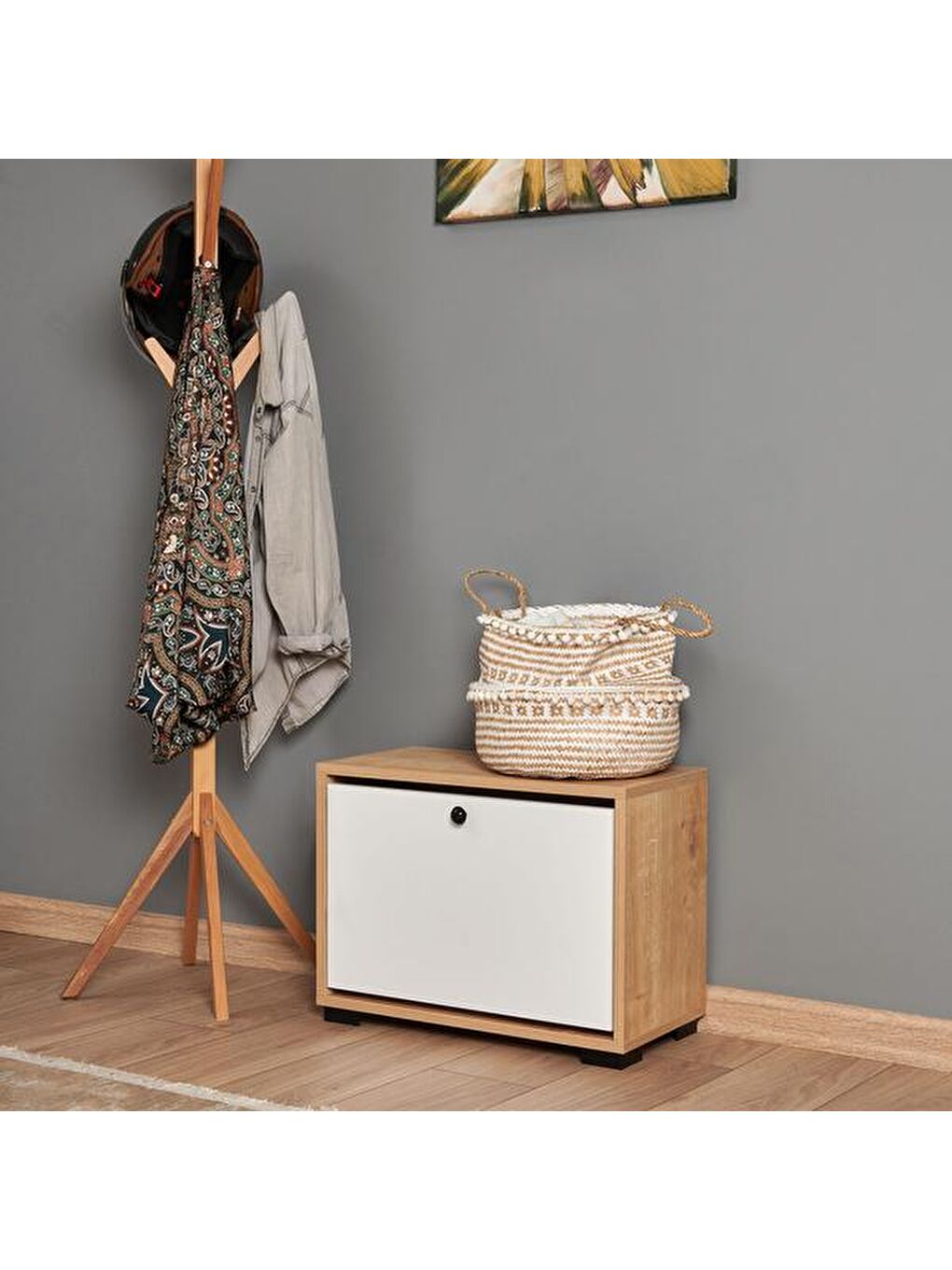 Kahverengi Aspendos Düşer Tek Kapak Ayakkabılık - Safir Meşe / Beyaz-4