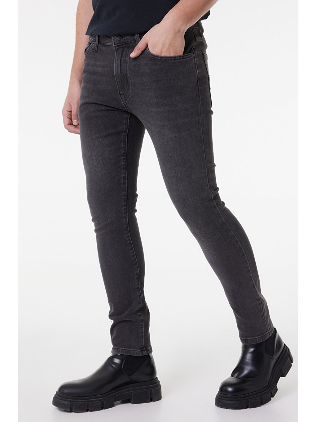 Skinny Fit Dar Kesim Normal Bel Antrasit Esnek Memphis Jean Pantolon-1