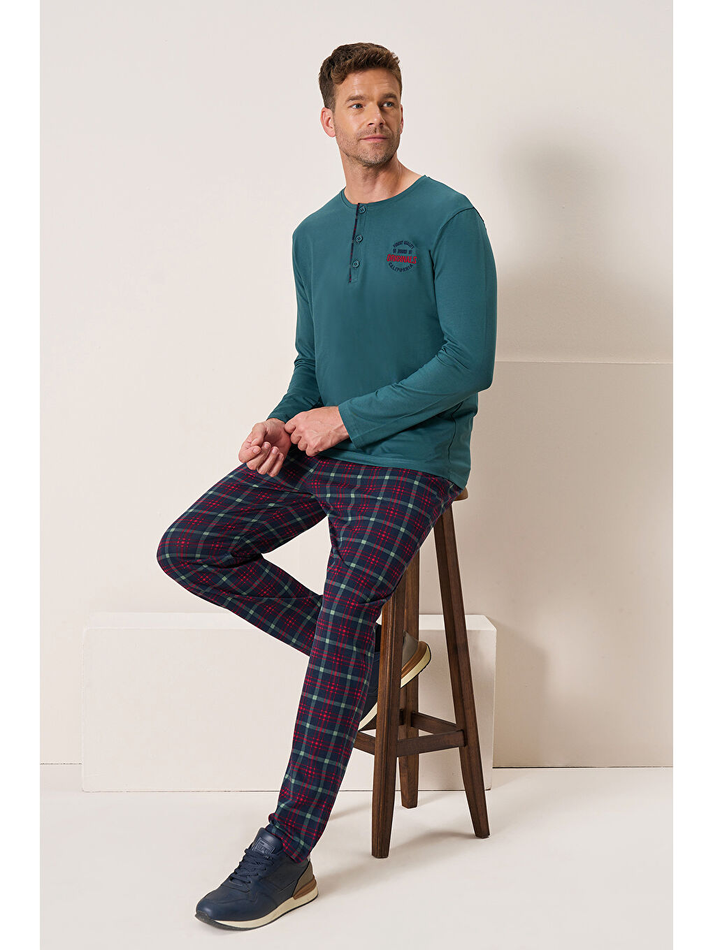 Yeşil Erkek Penye Uzun Kol Pijama Takımı 3196 Zümrüt