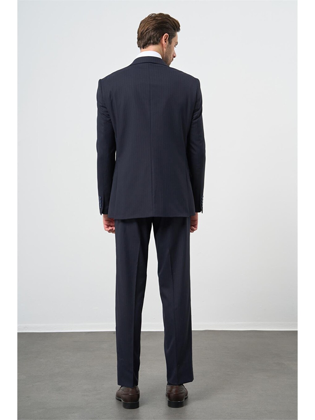 Lacivert Çizgili Mono Yaka Astarlı 6 Drop Slim Fit Dar Kesim Takım Elbise 1001245102-2