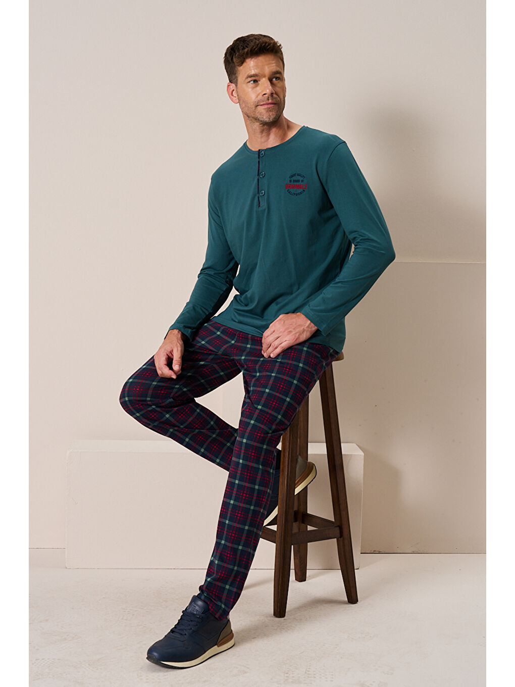 Yeşil Erkek Penye Uzun Kol Pijama Takımı 3196 Zümrüt-1