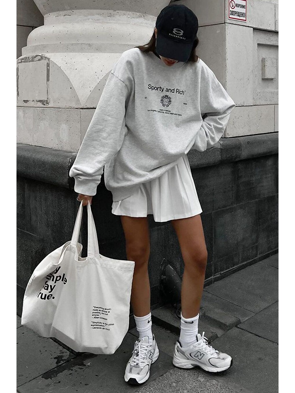 Beyaz Karmelanj Bisiklet Yaka Baskılı Oversize Kadın Sweatshirt Mg1577-4