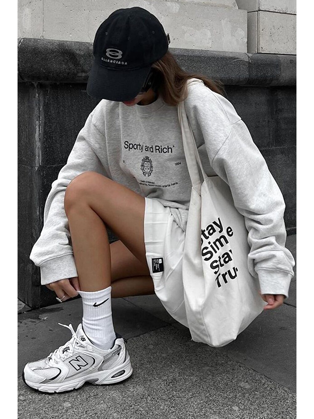 Beyaz Karmelanj Bisiklet Yaka Baskılı Oversize Kadın Sweatshirt Mg1577-5