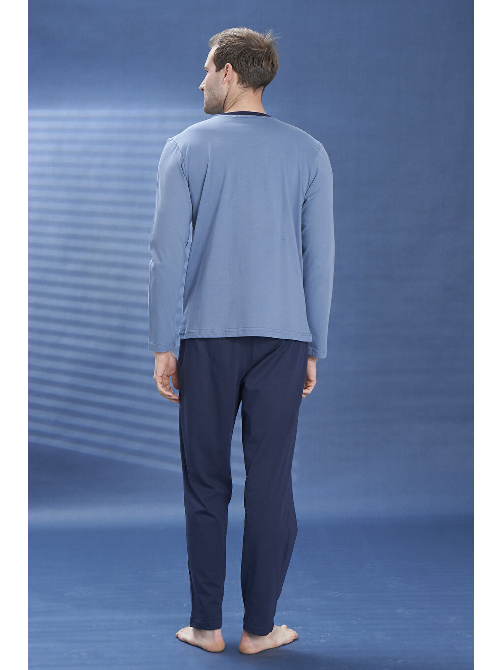 Erkek Penye Uzun Kol Pijama Takımı 2111 İndigo01-1