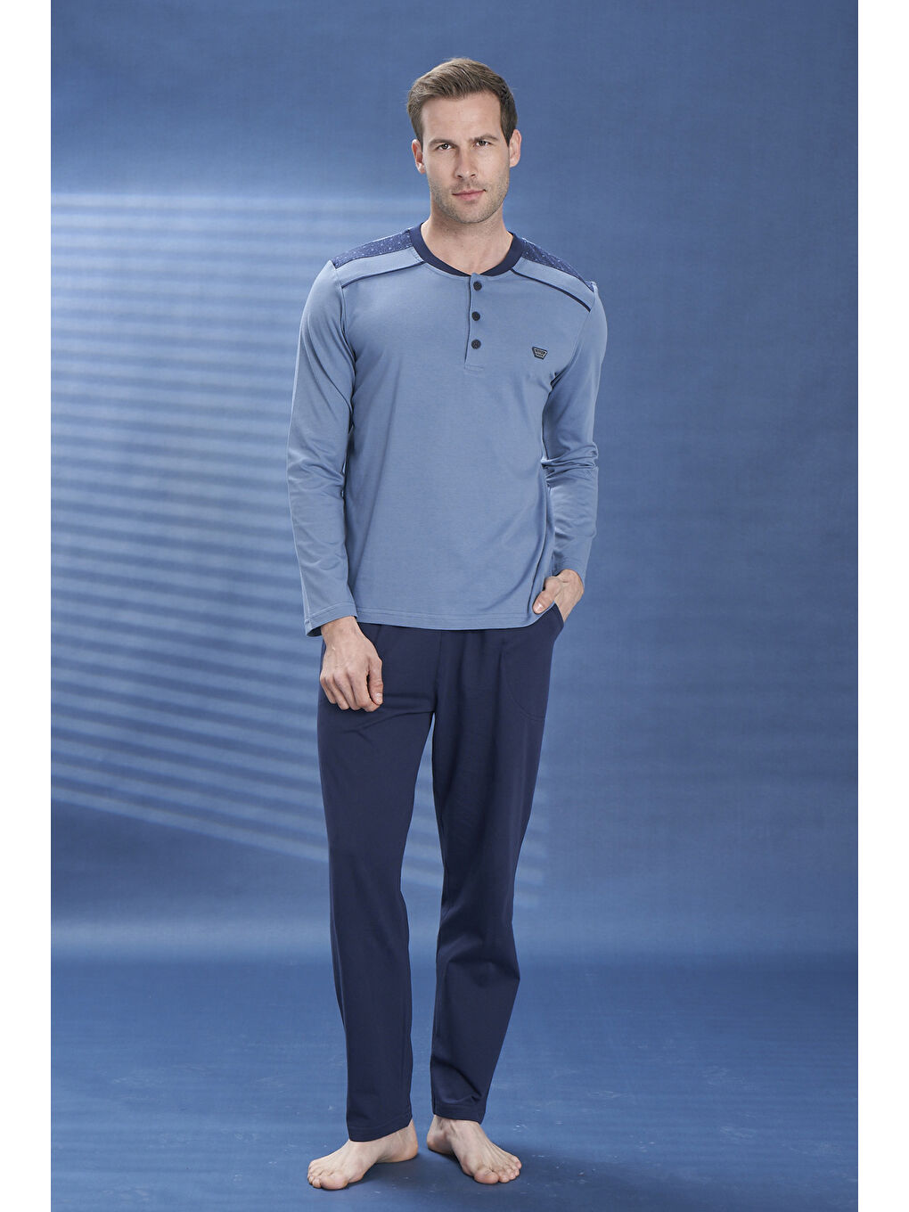 Erkek Penye Uzun Kol Pijama Takımı 2111 İndigo01-2